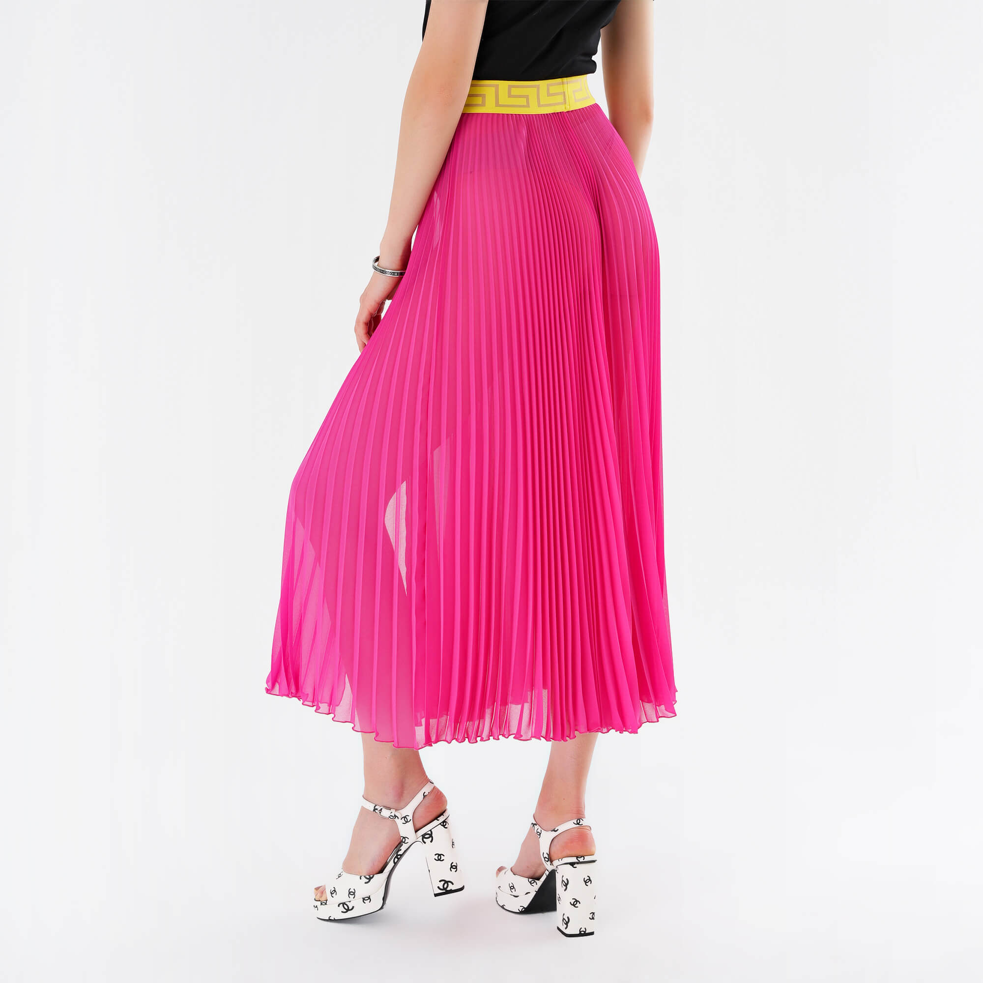 Versace - Pink & Yellow Printed Silk Long Skirt 40 